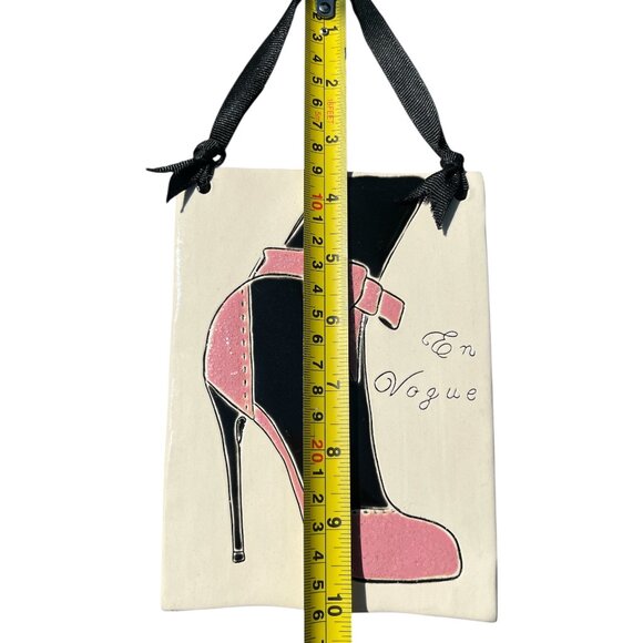 JOLINDA LINDEN STONEWARE Hanging Plaque 'En Vogue' Stiletto Heels Pink 5" x 7" - Picture 8 of 10